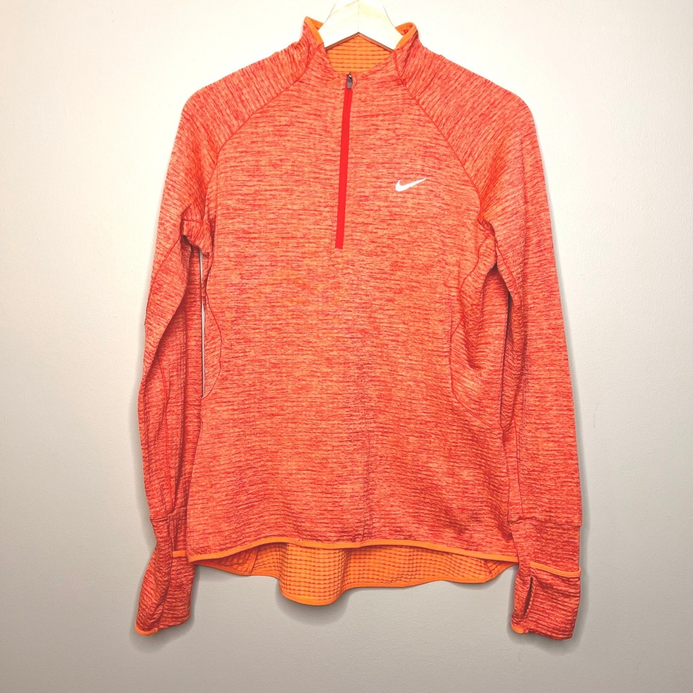 Nike Dri-FIT Women's Orange Heathered 1/4 Zip Running Pullover Thumbholes Size M